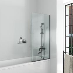 Шторка на ванну стеклянная D&K Berlin 140х70 см, прозрачное стекло, профиль черный, распашная, односекционная, стационарная