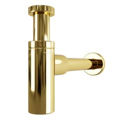 Сифон WasserKRAFT Sauer для раковины/умывальника, дизайнерский, бутылочный, гидрозатвор/мокрый затвор, горизонтальный/боковой выпуск (в стену), латунь, цвет золото