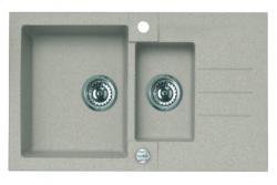 Мойка кухонная ALVEUS ROCK 70 GRANITAL CONCRETE-G81 78x48x18 см, врезная/встраиваемая сверху, две чаши, с крылом, искусственный гранит, прямоугольная, цвет бетон, с отверстием под смеситель и для кнопки клапан-автомат