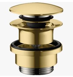 Донный клапан Hansgrohe push-open, для раковины и биде, клик-клак, латунный, круглый, с переливом, цвет: полированное золото, автоматический, классический/стандартный