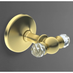 Крючок двойной Art&Max Antic Crystal, настенный, форма округлая, латунь, для полотенец в ванную/туалет/душевую кабину, цвет золото, на стену
