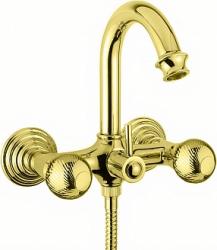 Смеситель для ванны/душа Cezares Aphrodite, настенный, двухвентильный, поворотный, длина 120 мм, керамический, латунь, цвет золото 24 карат