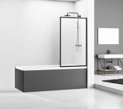 Шторка на ванну REA LAGOS FIX 80, 800х1400 мм, фиксированная, профиль черный, прозрачное закаленное стекло, плоская/панель, ориентация универсальная