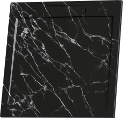 Душевой поддон RGW STL MB, 90х90х3,5 см, квадратный, из искусственного камня, низкий, цвет: черный мрамор, с антискользящим покрытием, с бортиком