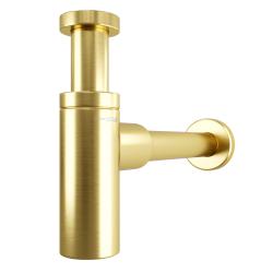 Сифон WasserKRAFT Aisch для раковины/умывальника, дизайнерский, бутылочный, гидрозатвор/мокрый затвор, горизонтальный/боковой выпуск (в стену), латунь, цвет золото матовое