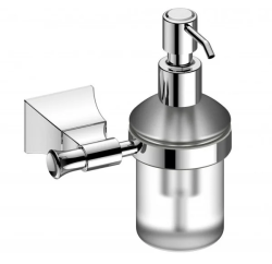 Дозатор жидкого мыла Art&Max Genova, настенный, латунь/стекло, форма круглая, для мыла в ванную/туалет/душевую кабину, цвет хром, к стене