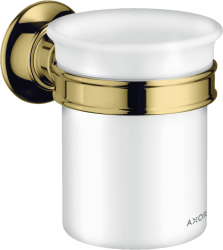Стакан Axor Montreux, с держателем, настенный, металлический/стеклянный, форма круглая, для зубных щеток в ванную/туалет/душевую кабину, цвет полированная медь, к стене