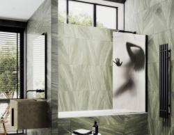 Душевая шторка на ванну MaybahGlass, 140х60 см, стекло с рисунком (ФП015)/профиль широкий, цвет черный, фиксированная, закаленное стекло 8 мм, плоская/панель, правая/левая, правосторонняя/левосторонняя, универсальная