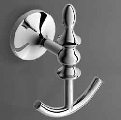 Крючок двойной Art&Max Bohemia, настенный, форма округлая, латунь, для полотенец в ванную/туалет/душевую кабину, цвет хром, на стену