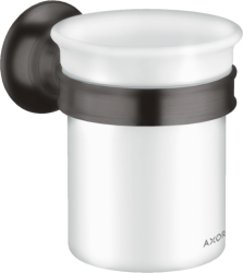 Стакан Axor Montreux, с держателем, настенный, металлический/стеклянный, форма круглая, для зубных щеток в ванную/туалет/душевую кабину, цвет шлифованный черный хром, к стене