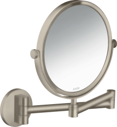Зеркало Axor Universal Circular Access косметическое, 17 см без подсветки, круглое, цвет: шлифованный никель, с увеличением, для ванной, настенное, поворотное/наклоняемое