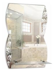 Зеркало Loranto Аква МТ, 39,5х60 см, без подсветки, ассиметричное, с декоративными элементами, с полкой, для ванны, навесное/подвесное/настенное