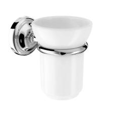 Стакан ROCA Carmen с держателем, настенный, латунь/керамика, форма округлая, для зубных щеток в ванную/туалет/душевую кабину, цвет хром 817007001