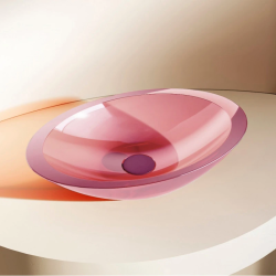 Раковина ABBER Kristall, 60х35,5х10 см, накладная, из полиэфирной смолы, овальная, цвет прозрачный розовый, без отверстия под смеситель, без слива-перелива