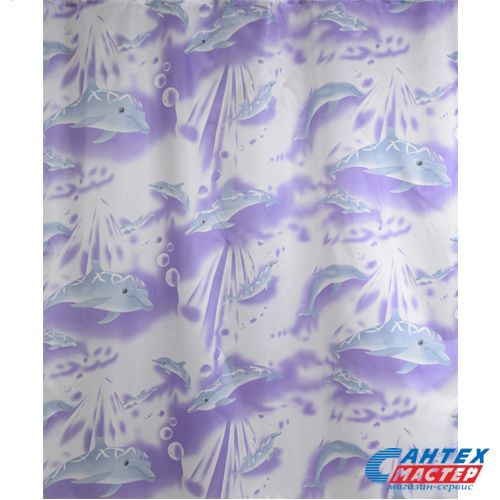 Шторка АкваЛиния для ванной комнаты полиэстер фиолетовый дельфины 020A