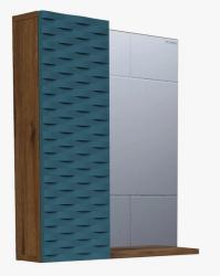 Зеркальный шкаф GROSSMAN АЛЬБА 65, 65х75х17 см, навесной, цвет дуб веллингтон/бриз матовый с 3D рисунком, зеркало, с 1 распашной дверцей/одностворчатый, полки, механизм плавного закрывания, прямоугольный, левый
