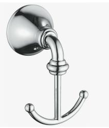 Крючок двойной ROSE, (хром) настенный, металлический, полукруглый, форма округлая, для полотенец в ванную/туалет/душевую кабину