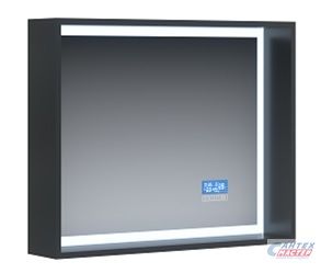 Зеркало Bandhours Bellona 800, 80х15x60 см с LED/ЛЕД-подсветкой, в раме, с подогревом, часами, сенсором, прямоугольное, цвет сосна пасадена, для ванны, навесное/подвесное/настенное