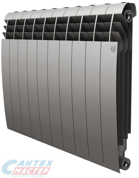 Радиатор отопления Royal Thermo BiLiner /Silver Satin 500 (10 секций)  биметаллический, боковое подключение, для квартиры, дома, водяные, мощность 1710 Вт, настенный, батарея (Роял Термо)