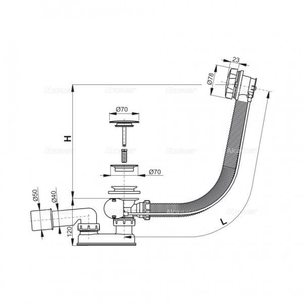 Обвязка AlcaPlast A55 ZLATO для ванны автомат, металл/металл золото длина 57 см A55GOLD