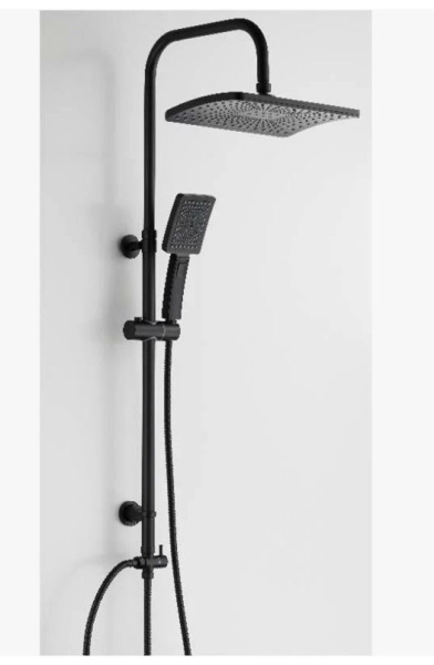 Душевая стойка OSGARD GRUNAN BLACK, настенный, ручная лейка, с тропическим душем, без излива, сталь/пластик, цвет черный