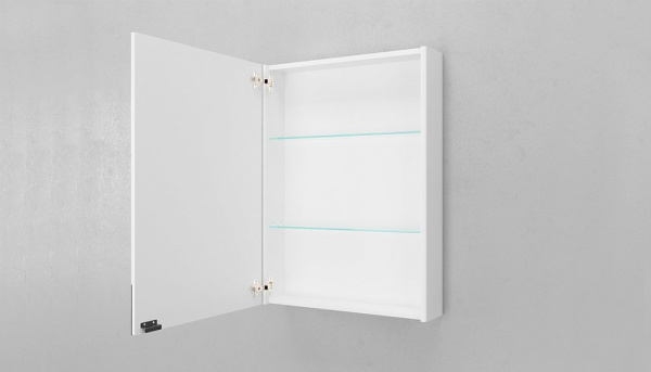Зеркальный шкаф Velvex Klaufs 60-216, 600х139х800 мм, подвесной, цвет белый, зеркало, 1 распашная дверца/2 стеклянные полки, прямоугольный, левый/правый, левосторонний/правосторонний/универсальный