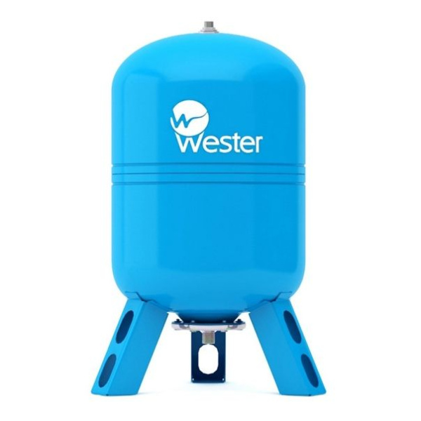 Бак расширительный 80 л (синий) Wester на ножках, на пол, вертикальный, мембранный, накопительный, напольный, для воды, антифриза, системы водяного отопления закрытого типа