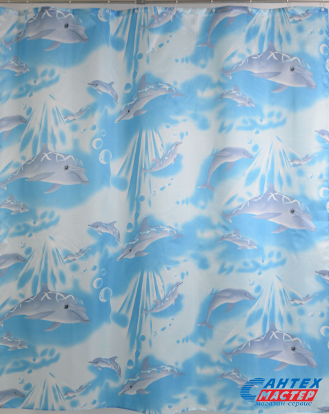 Шторка АкваЛиния для ванной комнаты полиэстер голубой дельфины 020A-02