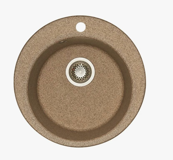 Мойка Акватон Иверия, 47,5х47,5 см, врезная, из искусственного камня, круглая, цвет терракот, отверстие под смеситель, слив-перелив, для кухни, прямая, встроенная/встраиваемая