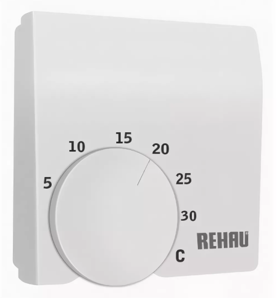 Терморегулятор  Rehau Е 230 В тепла, для систем электрического теплого пола (слоновая кость) программируемый, механический, аналоговый, с датчиком температуры, встраиваемый в рамку