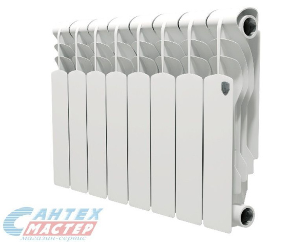 Радиатор отопления Royal Thermo Revolution Bimetal 350 (8 секций) биметаллический, боковое подключение, для квартиры, дома, водяные, мощность 976 Вт, настенный, батарея, белый (Роял Термо)