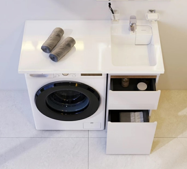 Раковина Am.Pm X-Joy 100х50х13 см, над стиральной машиной, подвесная, прямоугольная, цвет белый, литая, литьевая, мраморная, с отверстием под смеситель, без слива-перелива, правосторонняя