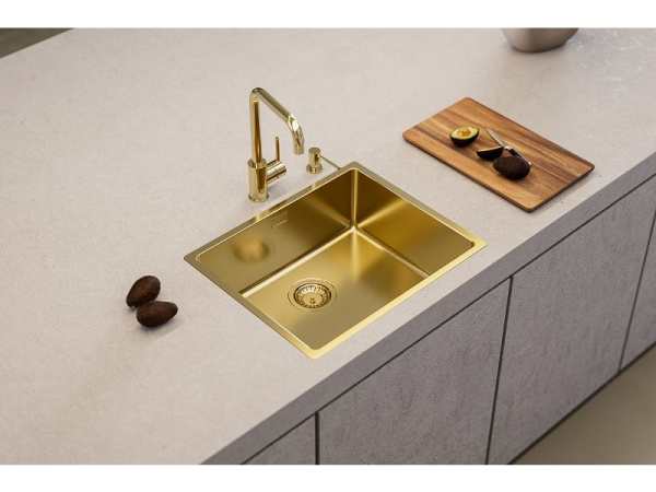 Смеситель для кухни ALVEUS OZ MONARCH GOLD new однорычажный, поворотный, керамический, с высоким Г-образным изливом, высота излива 24,6 см, латунь, цвет золото