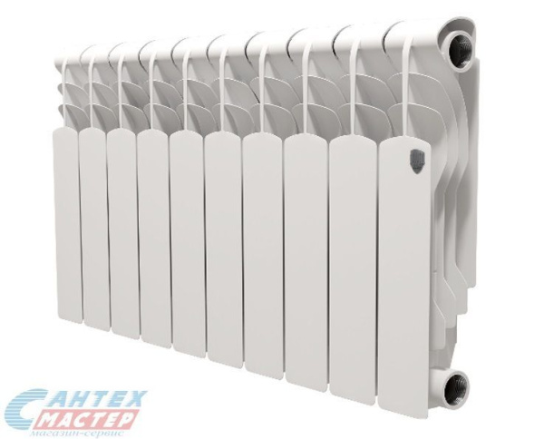 Радиатор отопления Royal Thermo Revolution Bimetal 350 (10 секций) биметаллический, боковое подключение, для квартиры, дома, водяные, мощность 1220 Вт, настенный, батарея, белый (Роял Термо)