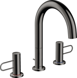 Смеситель для раковины/умывальника Axor Uno 160, на 3 отверстия, двухвентильный, с рукоятками-петлей, поворотный излив, длина излива 17,3 см, керамический, латунь, цвет полированный черный хром, со сливным гарнитуром