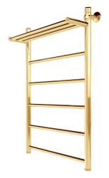 Полотенцесушитель 800х500 мм Indigo Line LLSHW80-50GDPK3 1"дюйм, водяной, с полкой, нижнее подкл, из нержавеющей стали, форма лесенка, настенный, цвет золото, для ванны, вертикальный