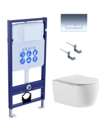 Комплект унитаза с инсталляцией Aquatek Европа (Сет) c сиденьем микролифт, с клавишей смыва (кнопкой, клавишей двойного смыва) хром глянец, комплект крепления