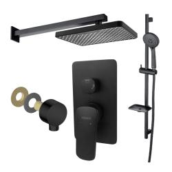 Душевая система Aquatek Вега встраиваемая, цвет черный матовый, комплект: однорычажный смеситель/тропический душ (с верхней лейкой)/душевой гарнитур/подключение для шланга, без излива, внутренний (скрытый) монтаж