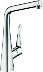 Смеситель для кухни/мойки Hansgrohe Metris M71 320, складной, однорычажный, поворотный, керамический, с высоким L-образным изливом, высота излива 31,5 см, латунь, покрытие хром, цвет хром, установка перед окном