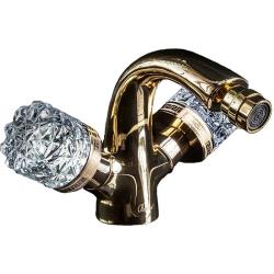 Смеситель для биде Boheme Crystal, двухвентильный, неповоротный, керамический, длина излива 120 мм, латунь, цвет золото