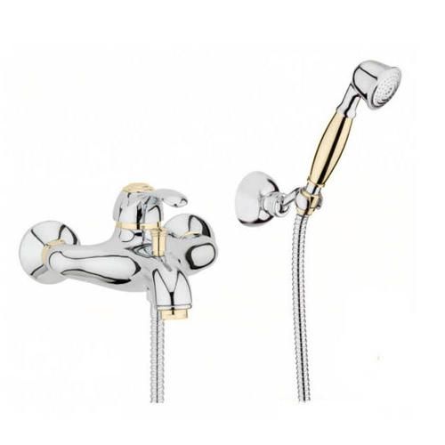 Смеситель для ванны/душа Webert Aurora однорычажный, настенный, излив 179 мм, неповоротный, латунь, цвет хром/золото