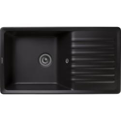 Мойка GranFest QUARZ 73, 85х47,5 см, врезная, кварц, прямоугольная, цвет черный, без отверстия под смеситель, слив-перелив, с крылом, оборачиваемая, для кухни