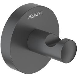 Крючок одинарный Aquatek Оберон настенный, нержавеющая сталь/латунь, форма округлая, для полотенец/халатов в ванную/туалет/душевую кабину, цвет матовый черный