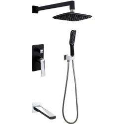 Душевая система Boheme Venturo, встраиваемая, цвет черный/хром, комплект: однорычажный, смеситель/излив/тропический душ (с верхней лейкой)/лейка/шланг, встраиваемый (скрытый) монтаж