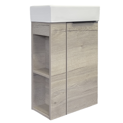 Тумба с раковиной Comforty Матэ 40, 40х70х22 см, подвесная, 1 распашная дверца, ЛДСП, прямоугольная, цвет- дуб дымчатый/раковина COMFORTY 9140, прямоугольная, цвет белый, встраиваемая