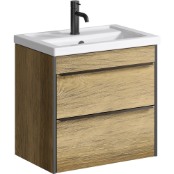 Тумба с раковиной Aqwella Fargo 60, 610х857х410 мм, напольная, 2 выдвижных ящика, ЛДСП, прямоугольная, цвет: дуб балтийский/раковина Фостер 600, прямоугольная, цвет белый, керамика, отверстие под смеситель