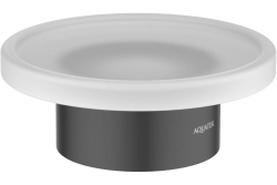 Мыльница Aquatek Лира настольная, латунь/стекло, круглая, для душа/мыла, в ванную комнату, под кусковое мыло, цвет матовый черный