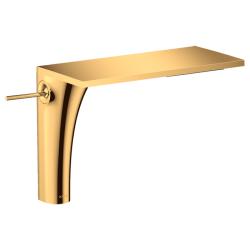 Смеситель для раковины Axor Massaud 220, однорычажный, фиксированный прямоугольный излив, длина излива 20 см, керамический, латунь, цвет полированное золото, с незапираемым сливным набором