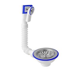 Выпуск для мойки Unicorn 3.1/2"x40 с круглым и прямоугольным переливами, с чашкой из нержавеющей стали