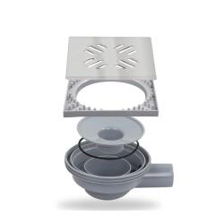 Трап Metaleks с решеткой LINEA, D 40, цвет хром, для душа в полу, горизонтальный выпуск, нержавеющая сталь, квадратный